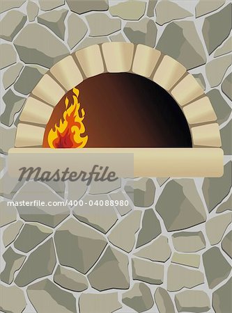 vector firewood oven  on stone wall