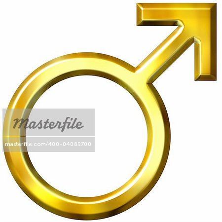 3d golden male symbol isolated in white