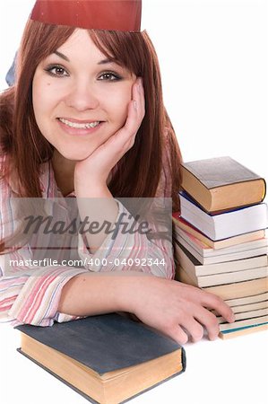 attractive student with books . over white background