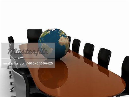 3d illustration of business meeting table and earth globe