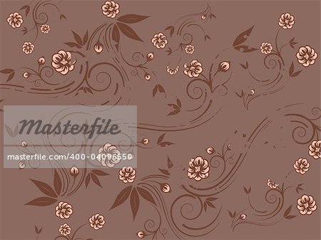 Grungy floral background with flowers and curves, ideal for patterns, design elements, print works, web designs and for other graphic works.