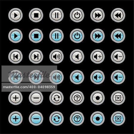 media player icons and symbols, each with on and off states.