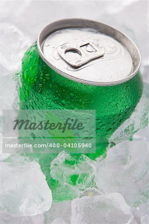 Green Can Of Fizzy Soft Drink Set In Ice