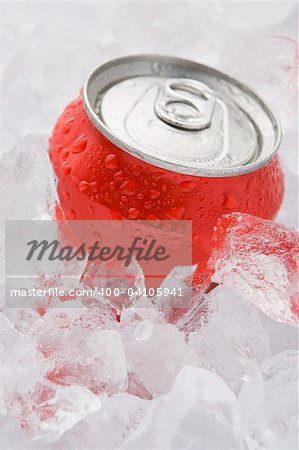 Red Can Of Fizzy Soft Drink Set In Ice