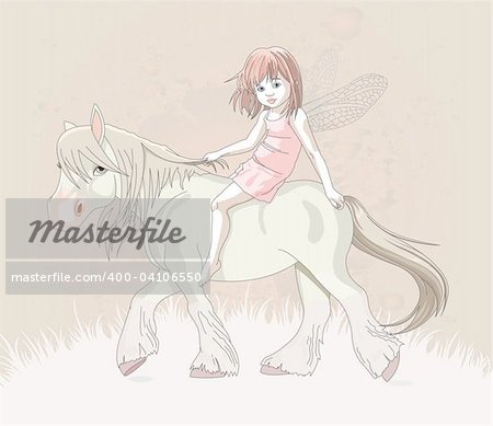 Cute little fairy riding on a horse