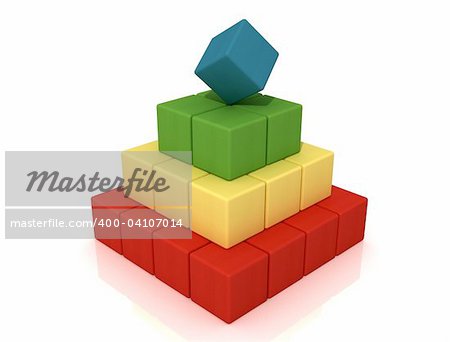 building pyramid from wooden colourful childrens blocks -rendering