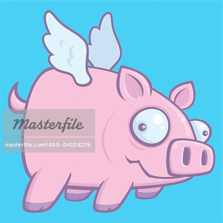 Cartoon vector illustration of a flying pig symbolizing the phrase "When Pigs Fly".