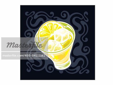A vector  stylized glass of Martini with a lemon and an ice