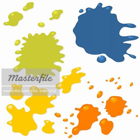Ink drops and splashes isolated over white background