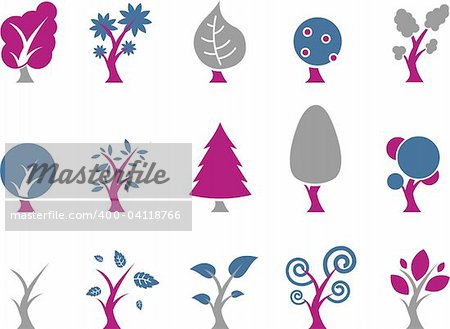 Vector icons pack - Blue-Fuchsia Series, tree collection