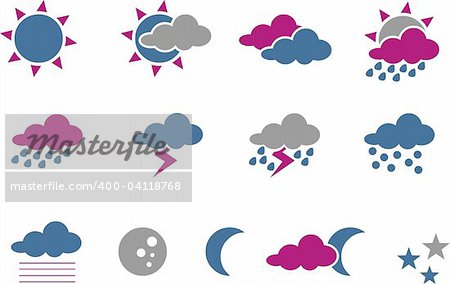 Vector icons pack - Blue-Fuchsia Series, weather collection