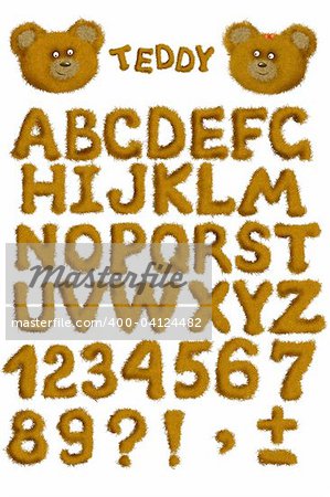 Teddy alphabet - fluffy letters of brown color