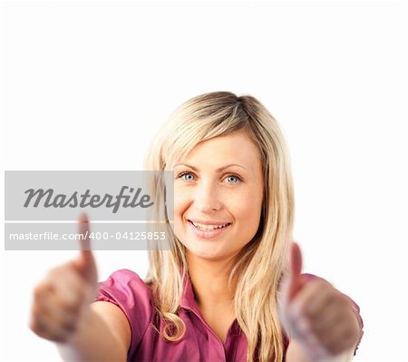 Young attractive Woman with her thumbs up