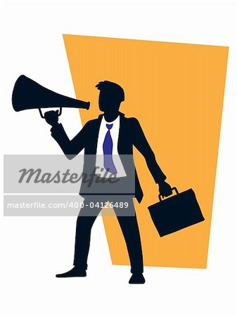 Businessman is using a megaphone. vector illustration