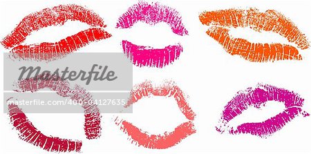 vector set of Red lipstick marks