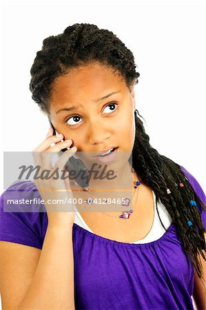 Isolated portrait of teenage girl with cell phone