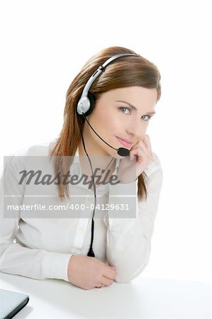 Business helpdesk with beautiful woman and headphones micro