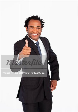 Portrait of afro-amercan businessman with thumb up