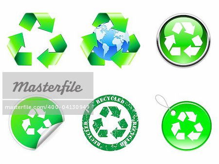 Set of six recycle symbols.
