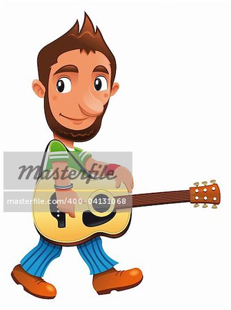 Funny musician - vector and cartoon musical character with guitar