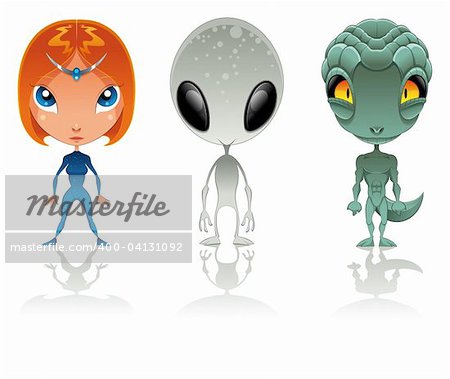 Types of aliens, funny cartoon and vector characters