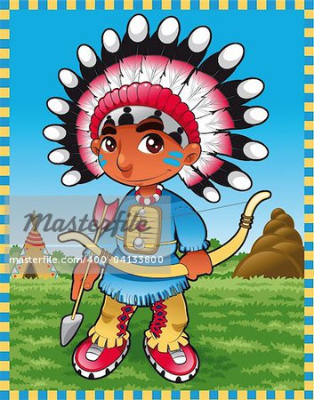 Baby Indian Boy - cartoon and vector character with Background
