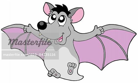 Cartoon bat on white background - vector illustration.