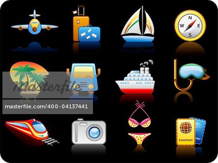 Set of icons on a theme Travel_black background