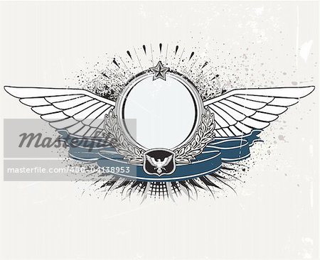 Vector illustration of winged heraldic shield or badge with banner, perfect for you to place your text