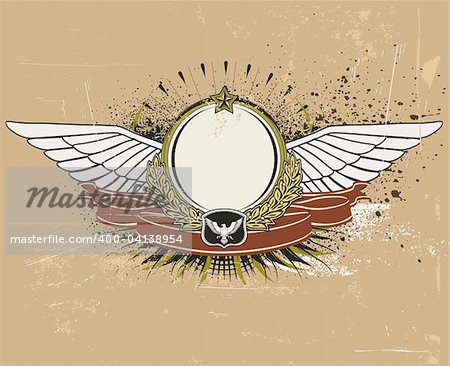 Vector illustration of winged heraldic shield or badge with banner, perfect for you to place your text