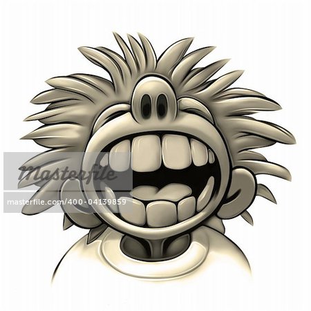 Boy with big teeth and wild hairstyle laughing