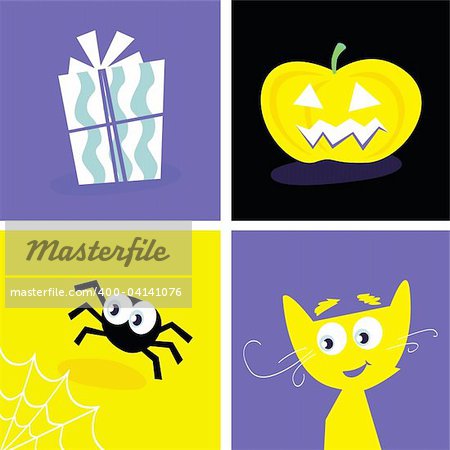 Halloween vector Iconset. Series included symbols of halloween present, cat, pumpkin head and spider.