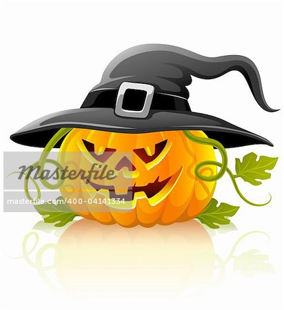 frightful halloween pumpkin vegetable in black hat - vector illustration