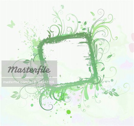 Vector illustration of green Grunge styled Floral Decorative frame