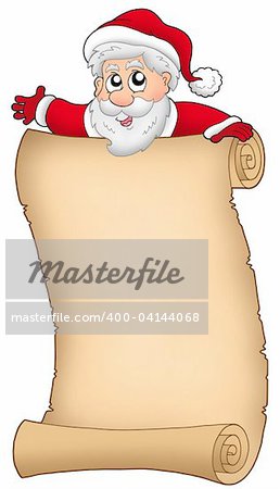 Parchment with happy Santa Claus - color illustration.