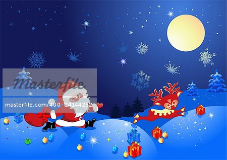 Christmas night, and Santa Claus with deer