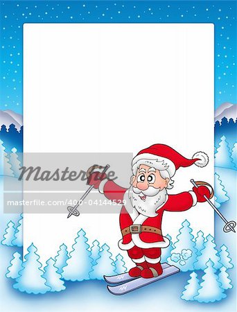 Frame with skiing Santa Claus - color illustration.
