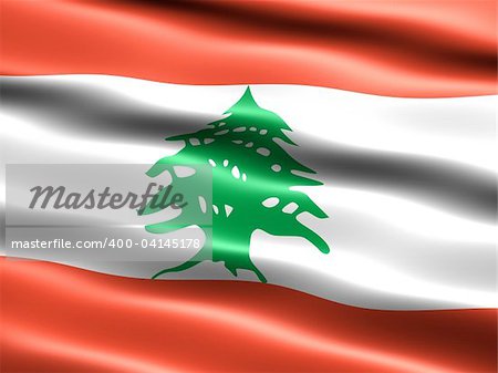 Flag of the Republic of Lebanon, computer generated illustration with silky appearance and waves