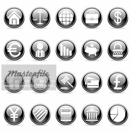 Set of 20 business and finance buttons.