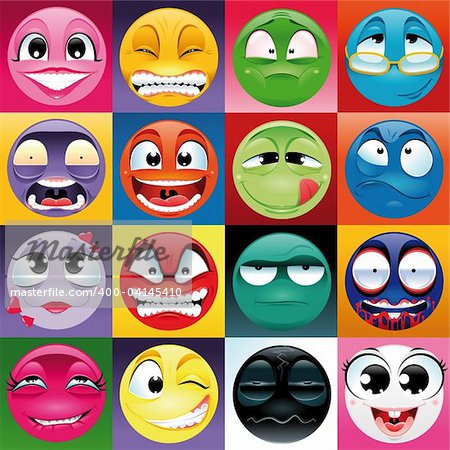 Group of expression with background. Funny vector and cartoon elements.