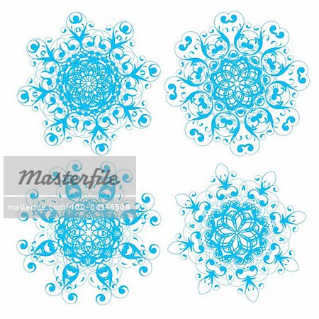 Vector illustration of abstract floral and ornamental elements set. Snowflakes and stars  for your Christmas design