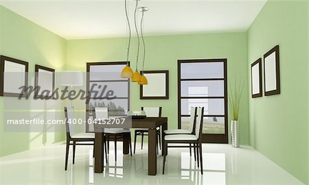 modern green dining room - rendering  - the image on background is a my photo