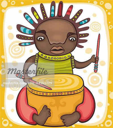 Colorful portrait of the African drummer with dreadlocks.