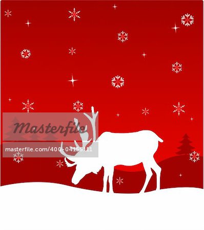 Winter night. Nature. Deer. Vector illustration