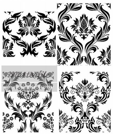 Damask seamless vector backgrounds set.  For easy making seamless pattern just drag all group into swatches bar, and use it for filling any contours.