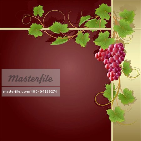 Claret background with gold frame and vine