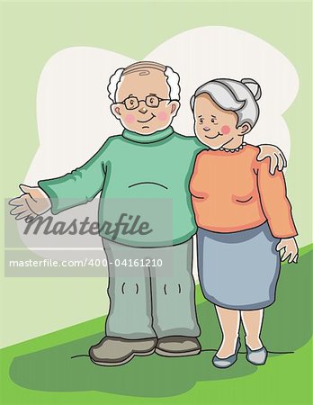 Senior couple standing together side by side. Made in layers. Editable.