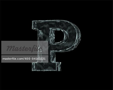 frozen uppercase letter P on black background - 3d illustration