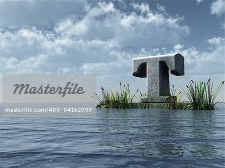 letter t monument in water landscape - 3d illustration