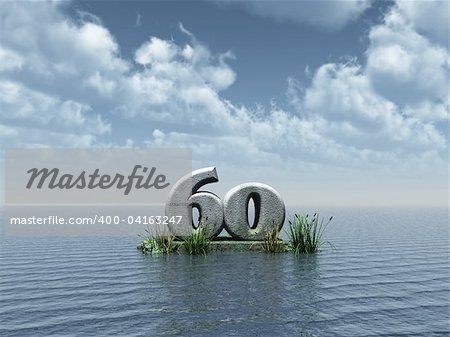 the number sixty at the ocean - 3d illustration